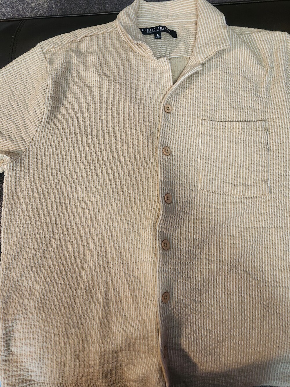 Rustic Souls Men's Textured Seersucker Button-Down Shirt – Beige/Tan Large